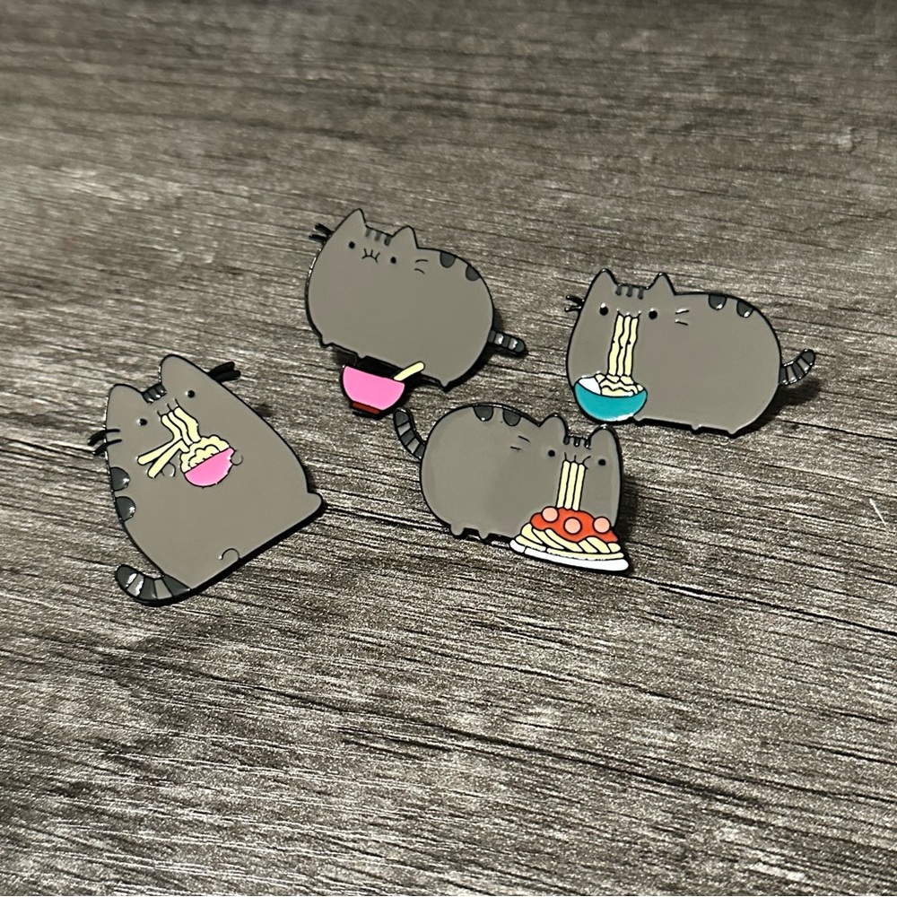 Pusheen Enamel Pin Set of 4 Ramen & 15 Assorted Stickers